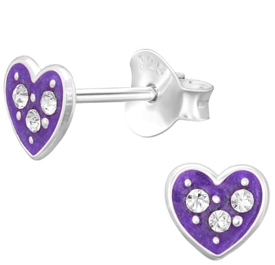 Joy|S - Zilveren petit hartje oorbellen - 5 mm - paars - kristal - kinderoorbellen
