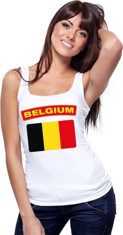 Belgie singlet shirt/ tanktop met Belgische vlag wit dames S