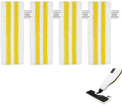 4-stuks Vervangende microvezel stoomreiniger pads - Handheld stofzuiger pads - Gestreepte platte reinigingspads - Wasbare reinigingspad accessoire - Herbruikbaar - Gemakkelijk te vervangen - Geschikt voor stoomreinigers - Wit, Geel