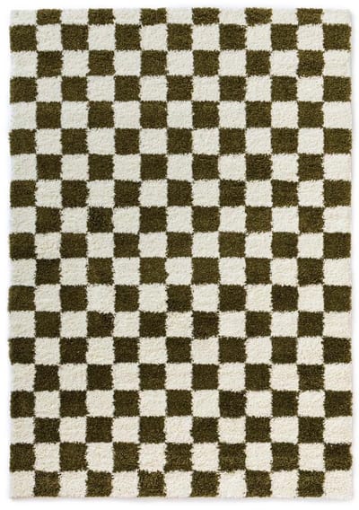 Checkerboard vloerkleed - Check ivoor/olijfgroen 300x400