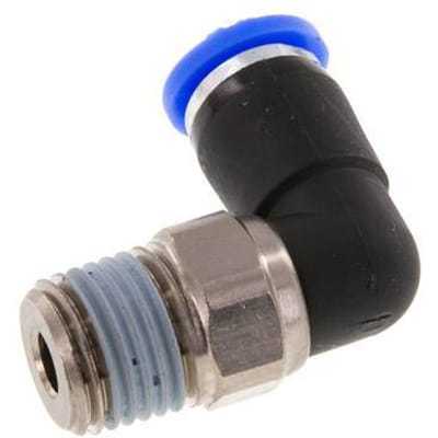 6mm & R1/4'' L-stuk Draaidoorvoer Insteek Buitendraad Vernikkeld Messing/PBT NBR