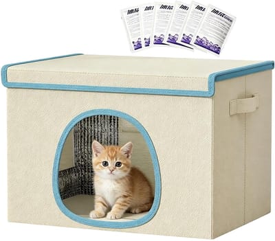 Verkoelend Kattenhuis - Huisdiernest - Hitte vermijden - Met 6 koelaccu's - 50 x 40 x 36 cm - Crèmewit