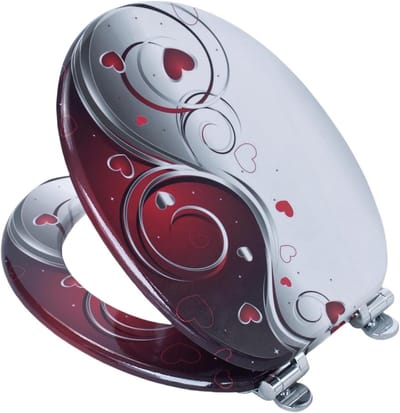 Toiletbril met Hartjesmotief - WC Deksel Antibacterieel - Badkamer Vernieuwen - Softclose Mechanisme - 43.5 x 37.8 cm - Hartjesmotief