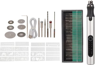 Draadloze Graveerpen, USB Oplaadbare Elektrische Graveerpen Draagbare Diy Graveergereedschapsset met 3 Niveaus Mini-snijgereedschap voor Sieraden Metaal Glas Keramiek Hout Steen Plastic(Zilver)