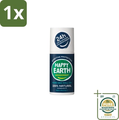 1 x Happy Earth – Deodorant Roll-On – 100% Natuurlijk Men Protect – 75 ml- Natuurlijke Deodorant - Mannen Deodorant - Roll-on Deodorant - Geurbeheersing - Huidvriendelijk Deodorant