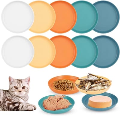 Set van 10 Plastic Kattenvoerbakken voor Kleine Katten en Kittens - Rond, Makkelijk Schoon te Maken, Antislip Ontwerp