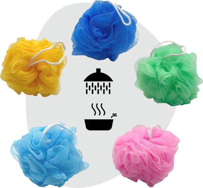 Douchespons Set 5 Stuks – Badspons / Douche Puff – Lichaamsspons – Zachte Scrub Spons – Voordeelverpakking – Diverse Kleuren