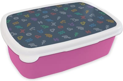 Broodtrommel Roze - Lunchbox - Brooddoos - Zodiac - Patroon - Astrologie - 18x12x6 cm - Kinderen - Meisje
