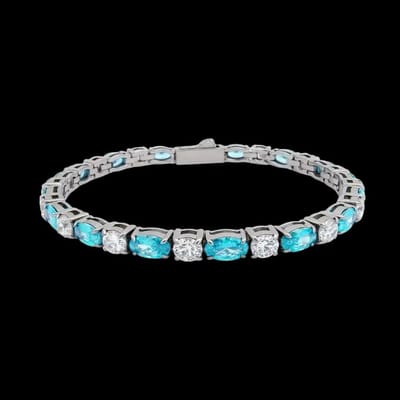 Victoria Valenza Zilverkleurige RVS Tennisarmband met Blauwe en Witte Zirkonia Stenen - Armband - RVS - Zilverkleurig - Tennisarmband - Zirkonia