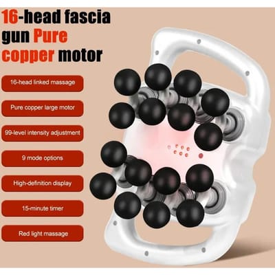 16-Koppige Fascia Gun Professionele Spierstimulator voor Lichaam Been Rug Schouder Taille Hoge Frequentie Vibratie Massage Therapie