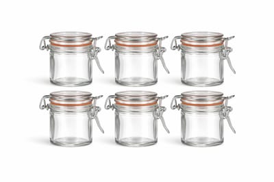 Set van 6 Mini Glazen Weckpotjes 80 ml – Met Beugelsluiting & Rubberen Ring – Luchtdicht – Voor Kruiden, Jam, Desserts, DIY Cadeaus & Decoratie – Herbruikbaar & Vaatwasserbestendig – Transparant