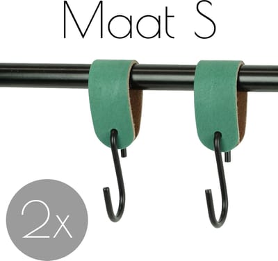 2x Leren S-haak hangers - Handles and more® | ZEEGROEN - maat S (Leren S-haken - S haken - handdoekkaakje - kapstokhaak - ophanghaken)