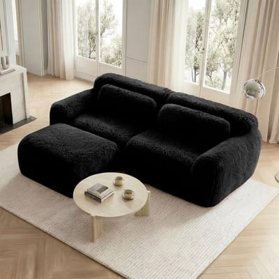 HAUSS SPOLE Hoekbank 2-Zits L-Vorm - Modulair Vrij Te Combineren Met Kussen - Voor Kleine Woonkamer En Studio - Pluche - Zwart