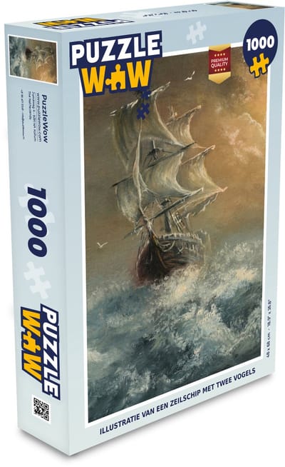 Puzzel Illustratie van een zeilschip met twee vogels - Legpuzzel - Puzzel 1000 stukjes volwassenen