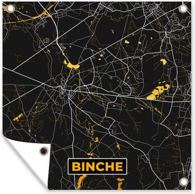 Tuin poster Plattegrond - Goud - Binche - Kaart - Stadskaart - 200x200 cm - Tuindoek