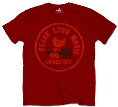Woodstock - Love Peace Music Heren T-shirt - S - Rood