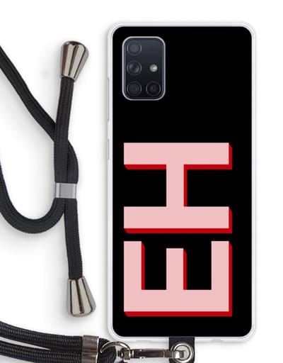 Gepersonaliseerd - Case Company® - Hoesje met koord geschikt voor Samsung Galaxy A71 hoesje met Koord - Monogram - Telefoonhoesje met Zwart Koord - Bescherming aan alle Kanten en Over de Schermrand