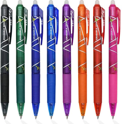 Ainy - Kleurrijke Uitwisbare Pen set 8 stuks | gekleurde uitgumbare pennen voor etui of pennenzak | ideale teken balpennen cadeauset voor kinderen en volwassenen