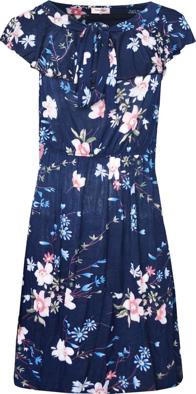 Dames jurk gebloemd polyester blauw one size 38 t/m 42