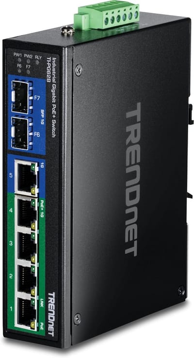 Industriële 6-Poorts Gigabit PoE+ Switch met 2 SFP Slots