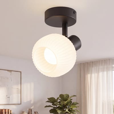 NETTLIFE Opbouwspot E14 - 1-Lichts - zwart - L 8cm - met Glazen Lampenkap - Moderne Plafondlamp - draaibar Plafondspot - voor Keuken | Hal | Woonkamer - Zonder lamp - Max.40W