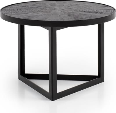 Salontafel 58x58x40 cm Mango Massief Hout / Metaal Zwart Salontafel Rond | Design woonkamertafel Industrieel | Salontafel woonkamer massief met houtpatroon