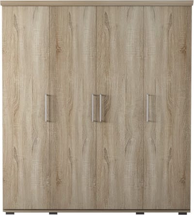 Interiax Kledingkast 'Mila' – 4 Deuren, 1 Hanger & 6 Legplanken | Sonoma Eik | 183x160x52cm