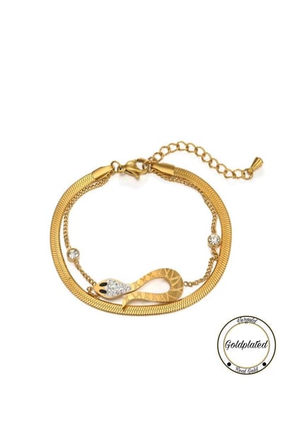 Soraro Zirkonia Slang Armband | Goldplated | Goudkleurig | Snake | Elegante Armband | Dames Ring Armband | Vrouwen Cadeau