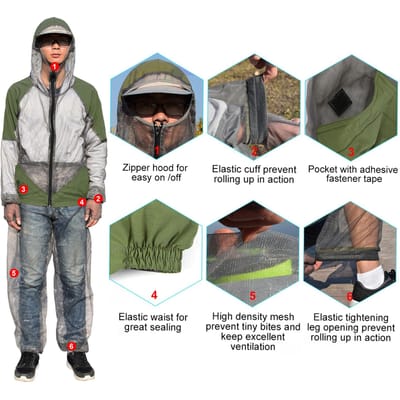 Buitenmuggenwerend Pak Insectenjas Mesh Met Capuchon Pakken Vissen Jagen Kamperen Jas Insectenbeschermend Gaas gray