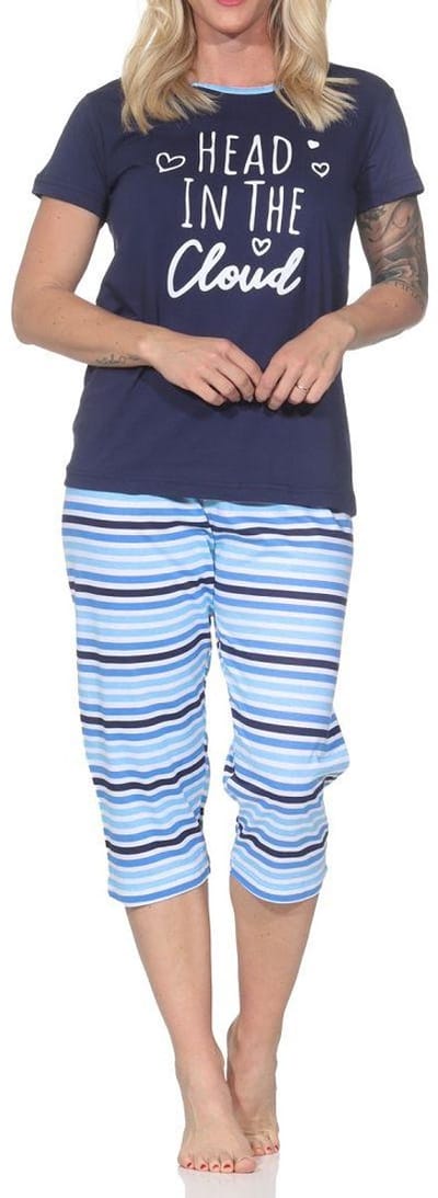 Normann dames pyjama met korte mouwen en gestreepte capri pyjamabroek