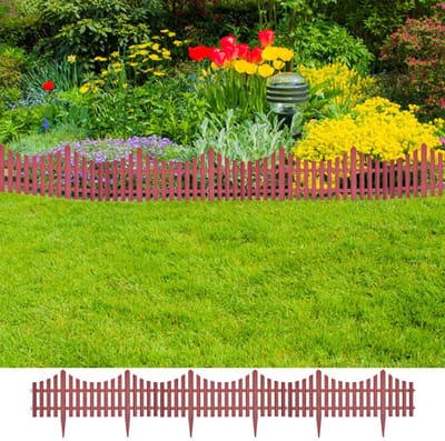 Gazonrand Set van 17 stuks - 10 Meter Totaal - Decoratieve Borderrand - Hoogte 32,5 cm - Bruin - Koppelbare Tuinafboording - Kunststof Palissade - Natuurlijke Sierrand