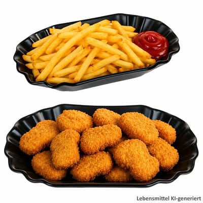 2-delige set BLACK FRIES frietschaal ovaal zwart mat van porselein 19,5x10,7cm – 24307128