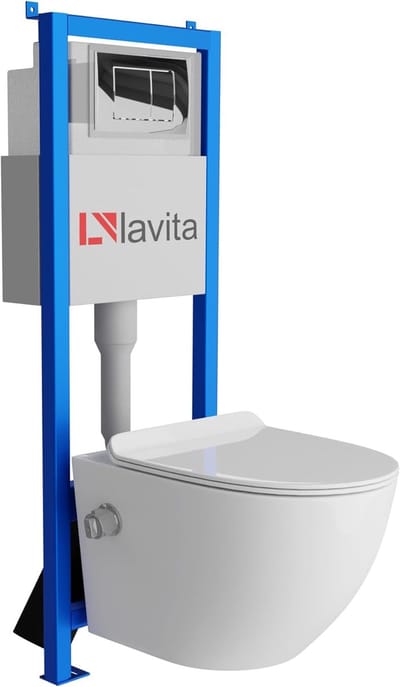Voorwandelement Toilet - Inbouwreservoir Set - Badkamer Installatie - Spoelrandloos Diepspoelbak - 40 cm Breed - Verchroomd Paneel