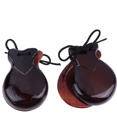 2 Stuks Traditionele Castagnetten Hout Spaanse Castagnetten Flamenco Dans Castagnetten Met Koord Handklapper Kinderen Slaginstrument bruin