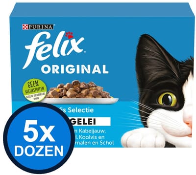 5x Felix - Original Vis Selectie in Gelei - Kattenvoer Natvoer - doos 12x85g