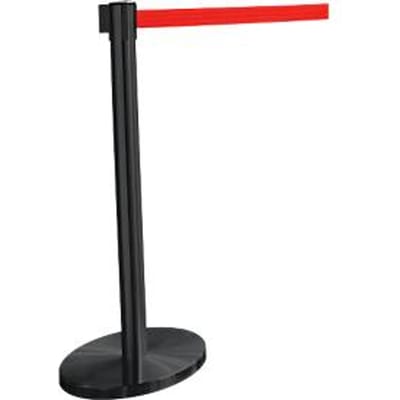Gordelpaal GLA45, incl. bodemplaat 320 mm & gordelcassette 2,3 m verlenging, H 955 mm, metaal, zwart, gordel rood