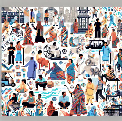 Pixel art dikke dames schilderij | Volumineuze Vrouwen Vertaald in Vrolijke Virtuele Vierkantjes Kunstwerk | Kunst - 100x100 centimeter op Canvas | Foto op Canvas
