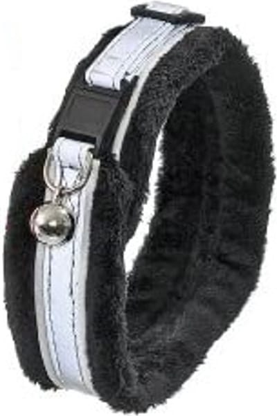 Karlie - Kattenhalsband KittiDas Pluche - Zwart-Zilver-Wit - 30 mm x 30 cm