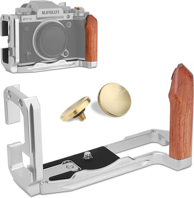 Retro L-vormige Handgreep met Houten Handvat voor Fuji XT5 Camera, Met Afneembare Verticale Quick Release Platen en Arca Quick Insert Systeem voor Verbeterde Stabiliteit