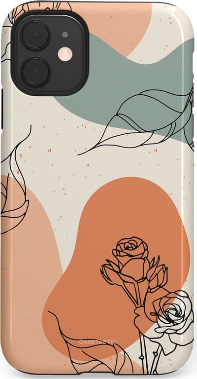 Casetastic hoesje geschikt voor Apple iPhone 11 - Dubbellaagse bescherming - Lijnenspel roos - Fashion Case - Saliegroen Perzik Zand