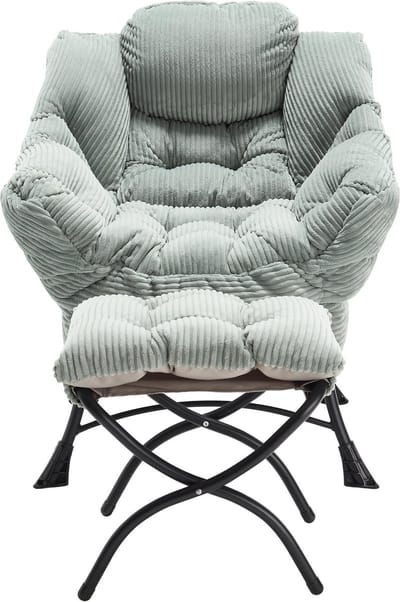 Luie stoel met voetenbank - Moderne lounge accentstoel - Met zijvak - Ergonomisch - Stalen frame - Leesstoel voor kleine ruimte - 70x64x95 cm - Lichtgroen