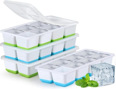 Famanu – Set van 2 siliconen ijsblokjesvormen – Met deksel – Grote 5 cm blokken – Voor cocktails, whisky en babyvoeding
