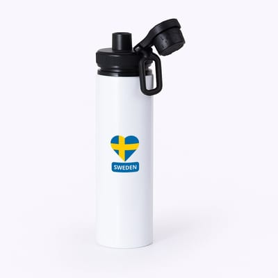 Hacebo® - Sweden vlag hartje waterfles met draaidop zwart - Zweden - reizigers - toerist - verjaardagscadeau - souvenir - vakantie - water fles - 850ML
