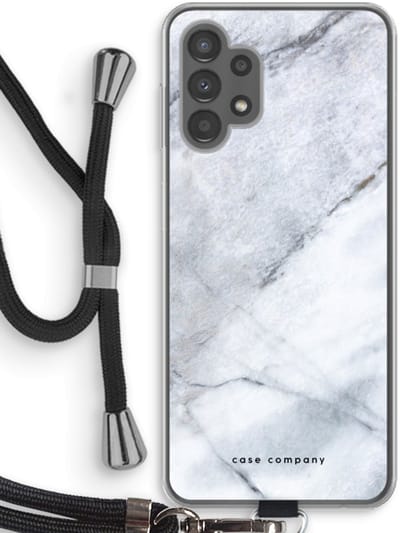 Case Company® - Hoesje met koord geschikt voor Samsung Galaxy A13 4G hoesje met Koord - Witte marmer - Telefoonhoesje met Zwart Koord - Bescherming aan alle Kanten en Over de Schermrand