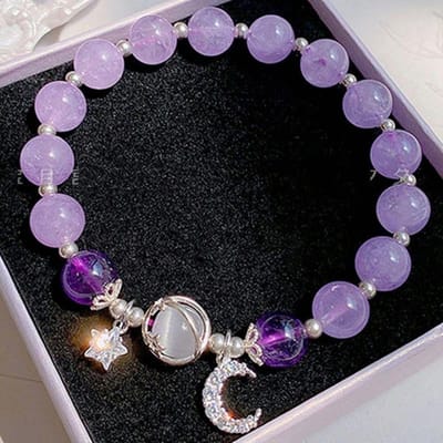1 stuks Eenvoudige en Modieuze Zoet Meisje Ster & Maan Kristallen Kralen Armband