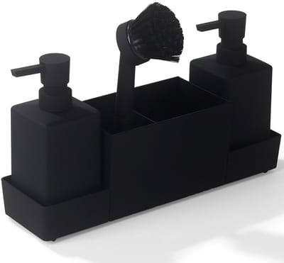 EXCITAT Gootsteenorganizer - Afwasmiddeldispenser - Opbergaccessoire - Keuken, Badkamer - Zwart