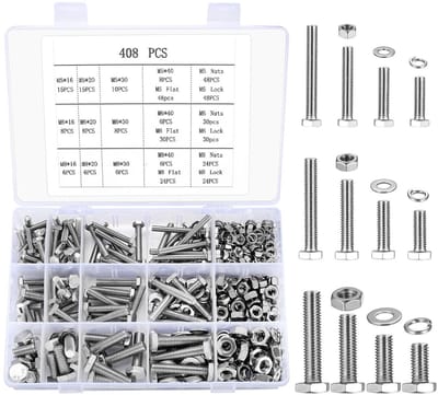 408 Delen Schroeven Moeren en Ringen Set M5 M6 M8 RVS Machineschroeven Assortiment