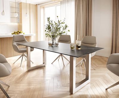 Eettafel Edge keramiek Laminam® Noir Desir bruin 200x100 roestvrij staal breed