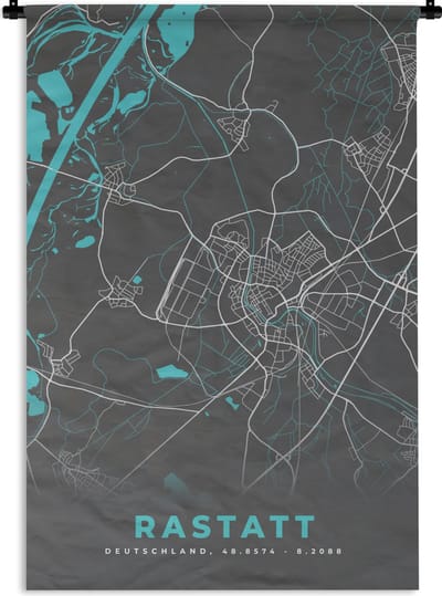 Wandkleed - Wanddoek - Blauw – Duitsland – Plattegrond – Stadskaart – Kaart – Rastatt - 120x180 cm - Wandtapijt