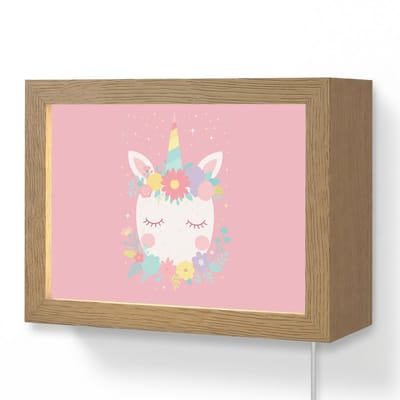 Wandlamp 20x15 cm - Oplaadbaar - Eenhoorn - Bloemen - Roze - Wandlampen binnen woonkamer - Slaapkamer lamp met kabel - Decoratieve nachtlamp - Vloerlamp snoer